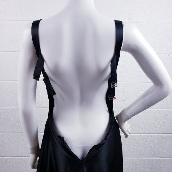 B Smart Black Satin Gown Formal Dress Prom Homecoming Open Back Front Slit Sz 9 - Picture 8 of 15